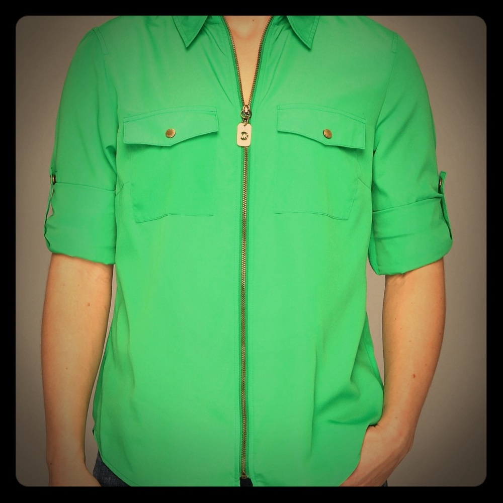 Michael Kors Petite Top,  Zip-Front Work Shirt